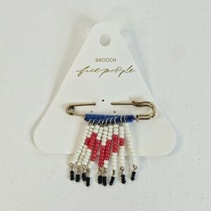 Free People Bead Baby Brooch Pin Multicolor Fringe White Beaded Safety Pin Boho
